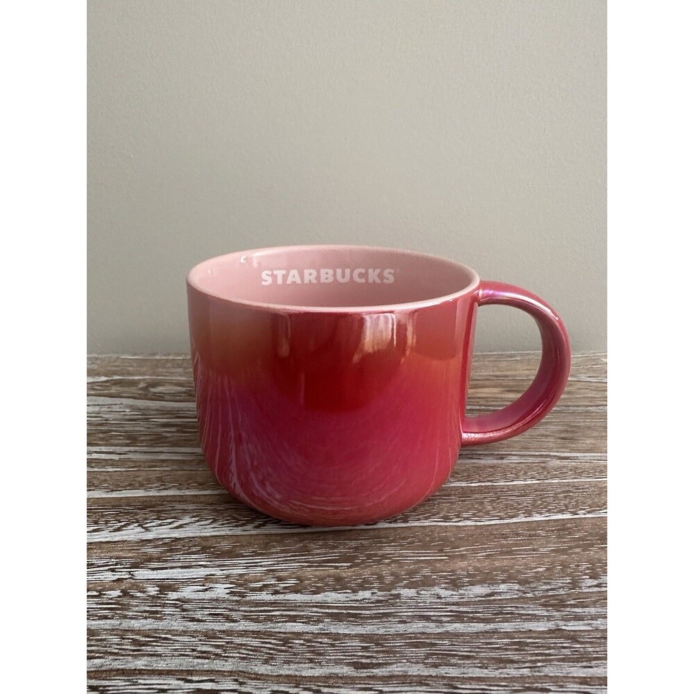 Starbucks Coffee Tea Mug 14oz Red Pink Holographic Iridescent 2022 Rare Holiday